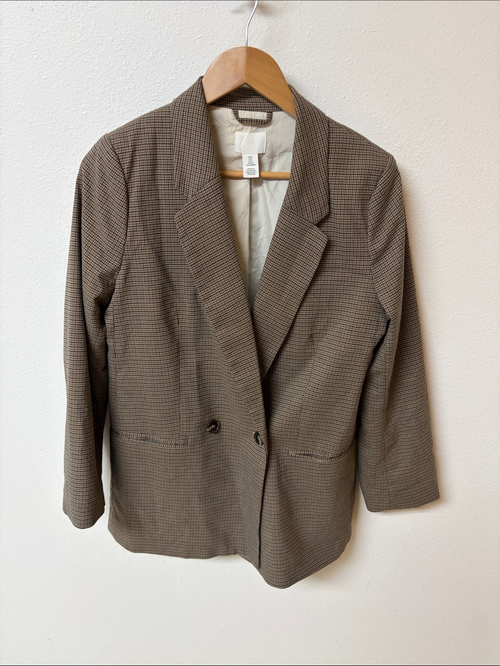 H&M Womens Brown Plaid Blazer Jacket size S